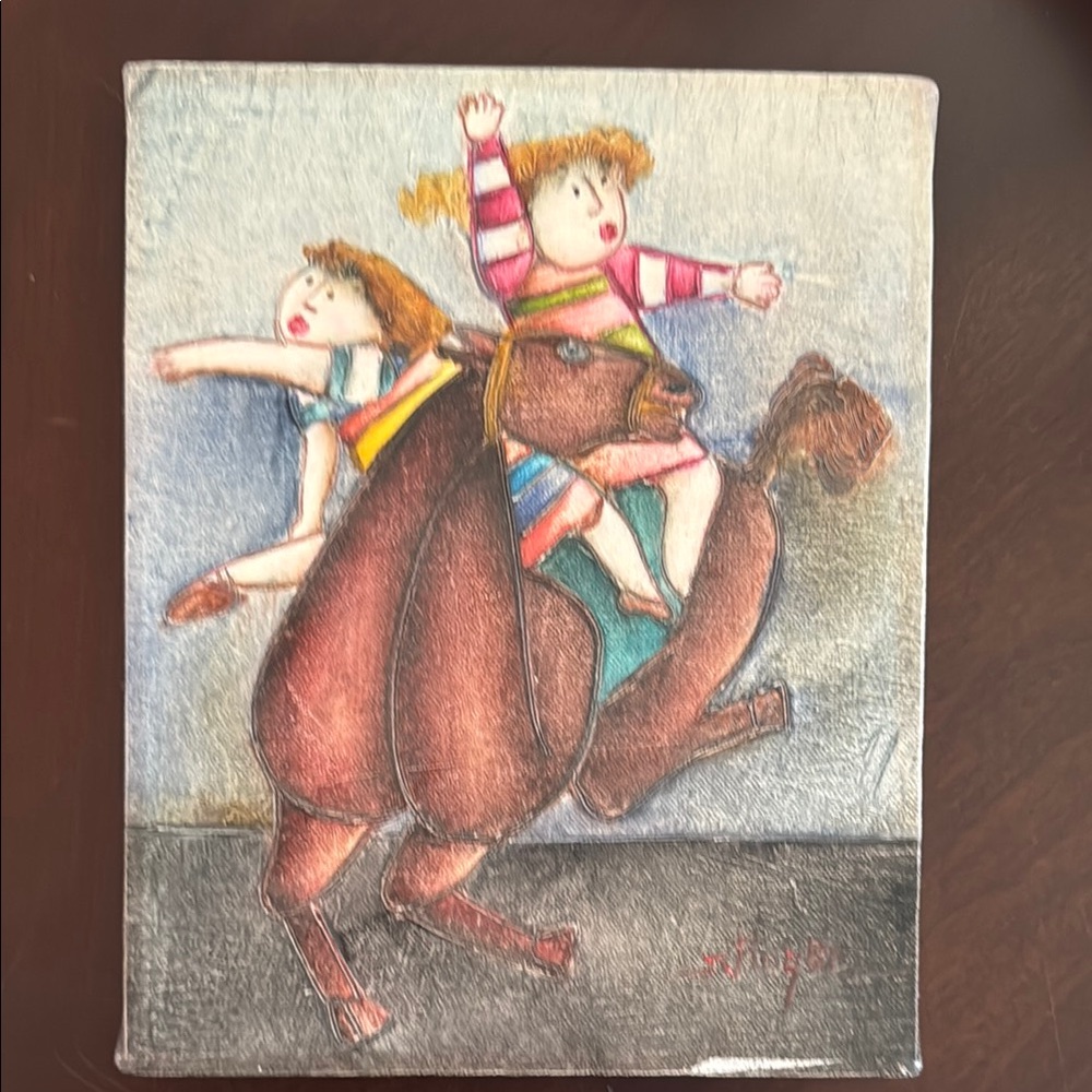 Colorful Vaulting Children on Horse Original Oil Painting by Roybal